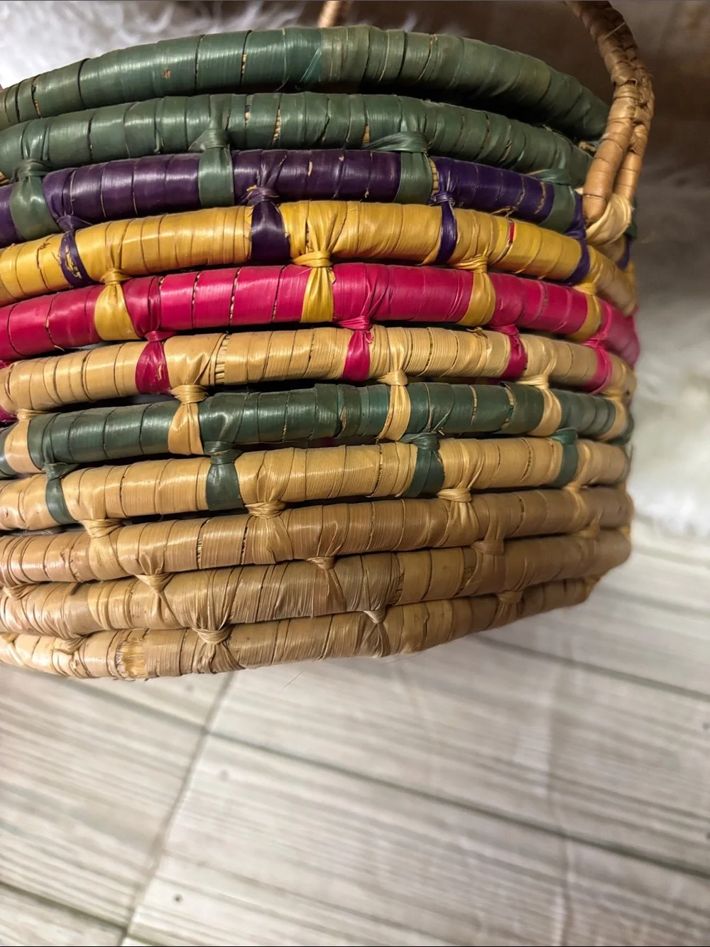 Boho Woven Basket Colorful with handles Sewing Storage Home Decor Dining